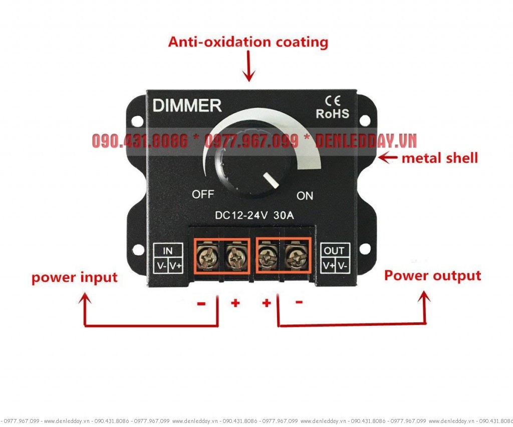 Hướng dẫn lắp đặt Dimmer LED 12V 24V 30A