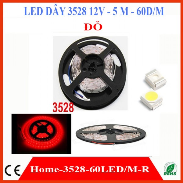 Đèn led dây 3528 12V cuộn 5 mét màu Đỏ 60D