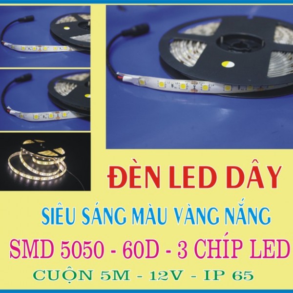 đèn led dây 5050 3 chíp màu vàng nắng  ip65