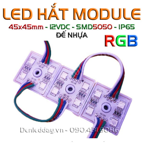 LED module vuông 4 bóng 7 màu đế nhựa