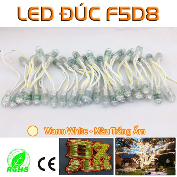 LED đúc F5mm Màu Trắng ấm - Vàng nắng - Warm White